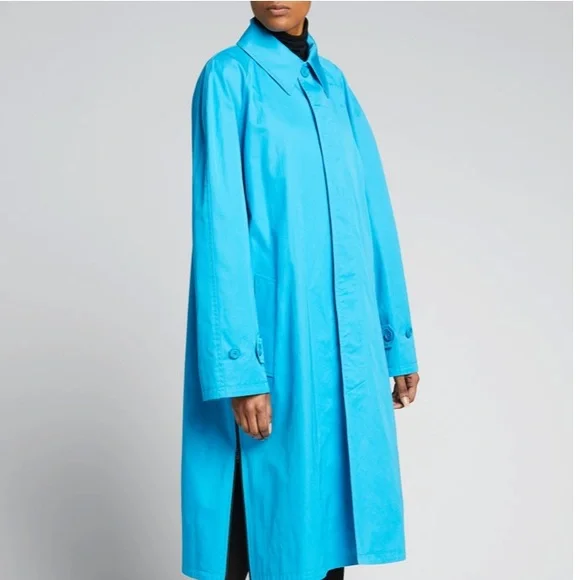 BALENCIAGA BLUE COTTON GABARDINE A-LINE TRENCH COAT W/BLACK ZIPPER ARM-HEMLINE 4 - Picture 3 of 16